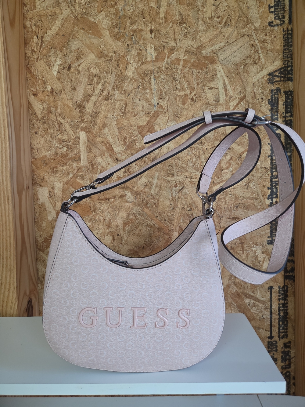 GUESS Rosse Monogram Crescent Shoulder Bag - Blush Pink (NWT)